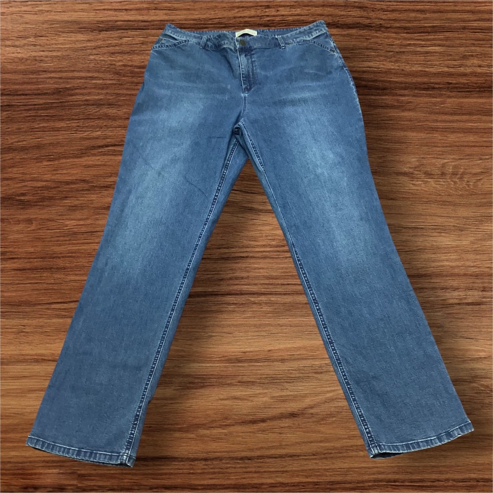 J. Jill Tried & True Fit Straight Leg Jeans Womens 14 Medium Wash Stretch Denim